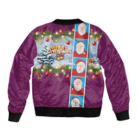 Merry Christmas Bomber Jacket Funny Santa Claus Cards Photo and Polynesian Pattern Pink Color