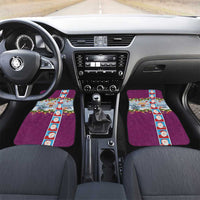 Merry Christmas Car Mats Funny Santa Claus Cards Photo and Polynesian Pattern Pink Color LT03 Set 2pcs - Front Pink - Polynesian Pride