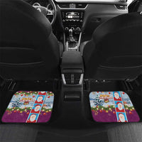Merry Christmas Car Mats Funny Santa Claus Cards Photo and Polynesian Pattern Pink Color LT03 Set 2pcs - Back Pink - Polynesian Pride