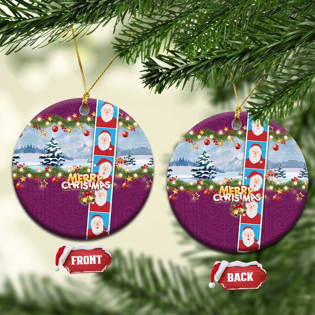 Merry Christmas Ceramic Ornament Funny Santa Claus Cards Photo and Polynesian Pattern Pink Color LT03 Circle Pink - Polynesian Pride