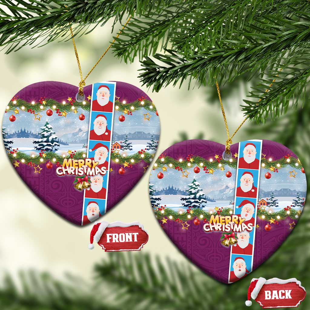 Merry Christmas Ceramic Ornament Funny Santa Claus Cards Photo and Polynesian Pattern Pink Color LT03 Heart Pink - Polynesian Pride