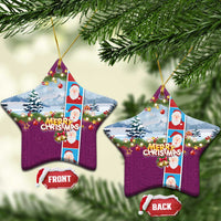 Merry Christmas Ceramic Ornament Funny Santa Claus Cards Photo and Polynesian Pattern Pink Color LT03 Star Pink - Polynesian Pride