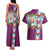 Merry Christmas Couples Matching Tank Maxi Dress and Hawaiian Shirt Funny Santa Claus Cards Photo and Polynesian Pattern Pink Color