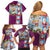 Merry Christmas Family Matching Off Shoulder Short Dress and Hawaiian Shirt Funny Santa Claus Cards Photo and Polynesian Pattern Pink Color