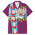 Merry Christmas Family Matching Summer Maxi Dress and Hawaiian Shirt Funny Santa Claus Cards Photo and Polynesian Pattern Pink Color