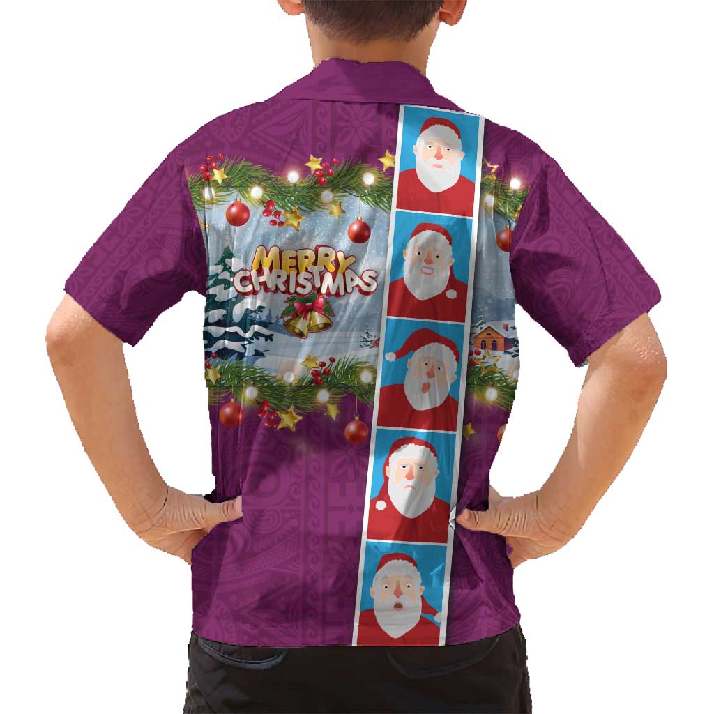 Merry Christmas Family Matching Tank Maxi Dress and Hawaiian Shirt Funny Santa Claus Cards Photo and Polynesian Pattern Pink Color