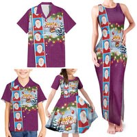 Merry Christmas Family Matching Tank Maxi Dress and Hawaiian Shirt Funny Santa Claus Cards Photo and Polynesian Pattern Pink Color