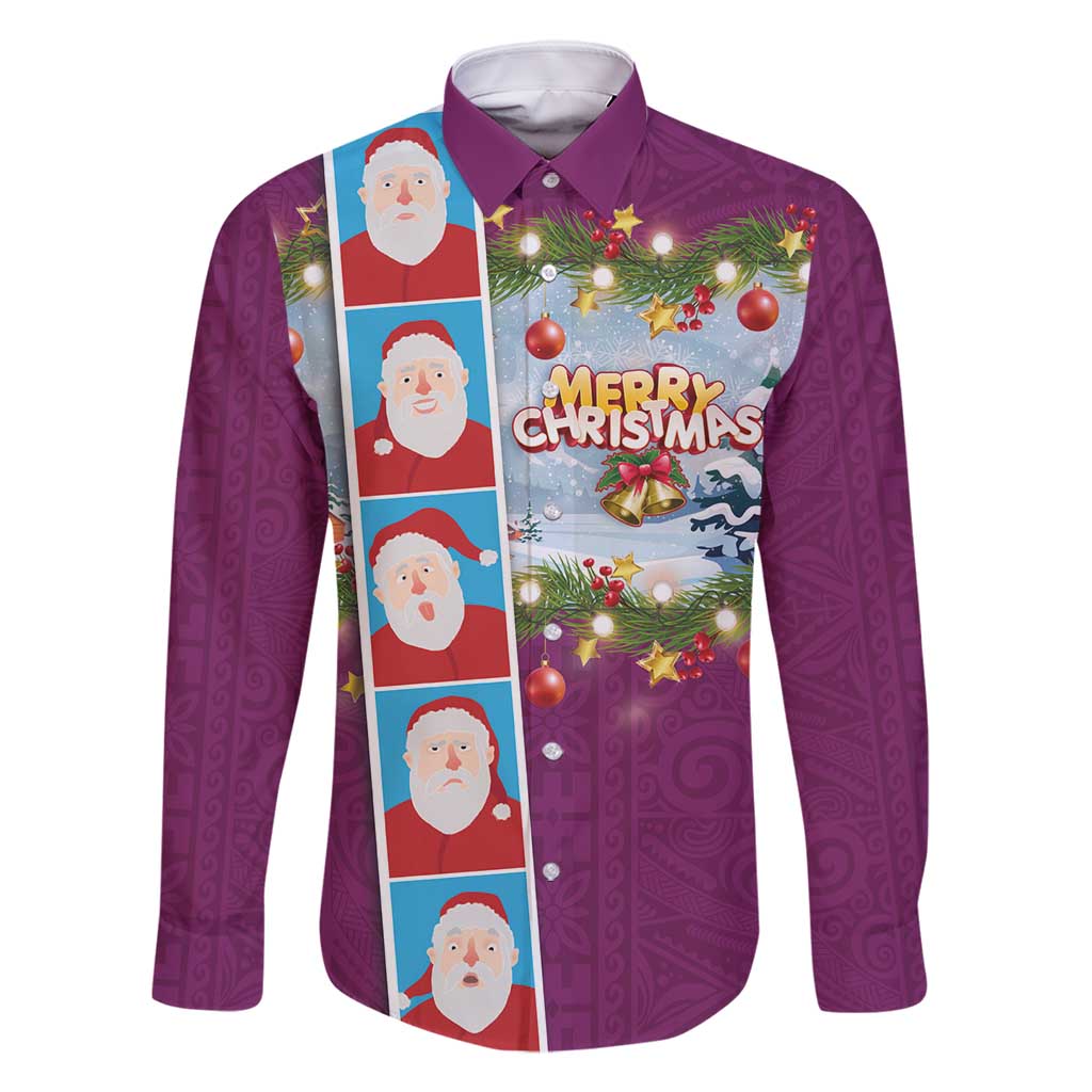 Merry Christmas Family Matching Tank Maxi Dress and Hawaiian Shirt Funny Santa Claus Cards Photo and Polynesian Pattern Pink Color