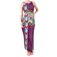 Merry Christmas Family Matching Tank Maxi Dress and Hawaiian Shirt Funny Santa Claus Cards Photo and Polynesian Pattern Pink Color