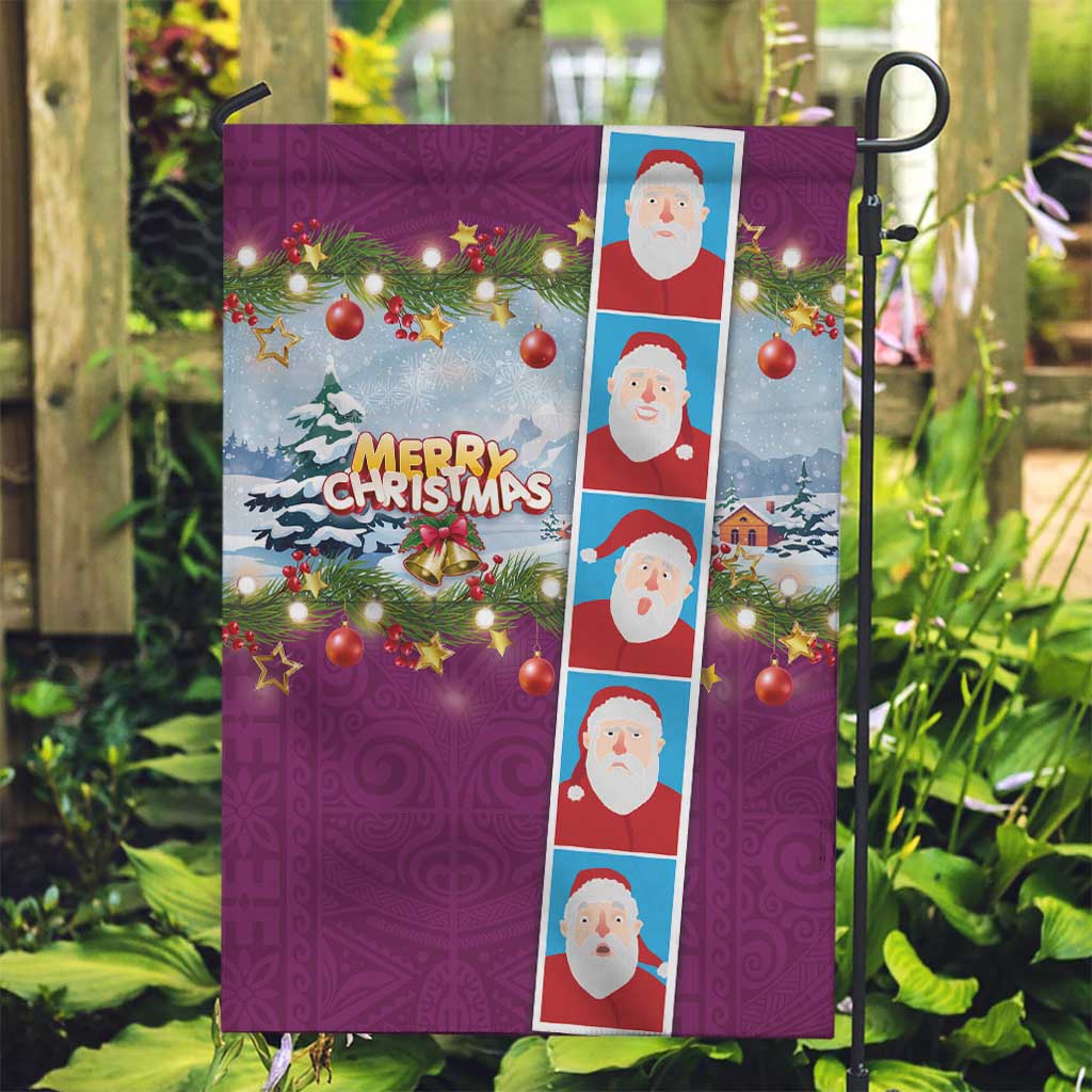 Merry Christmas Garden Flag Funny Santa Claus Cards Photo and Polynesian Pattern Pink Color LT03 Garden Flag Pink - Polynesian Pride