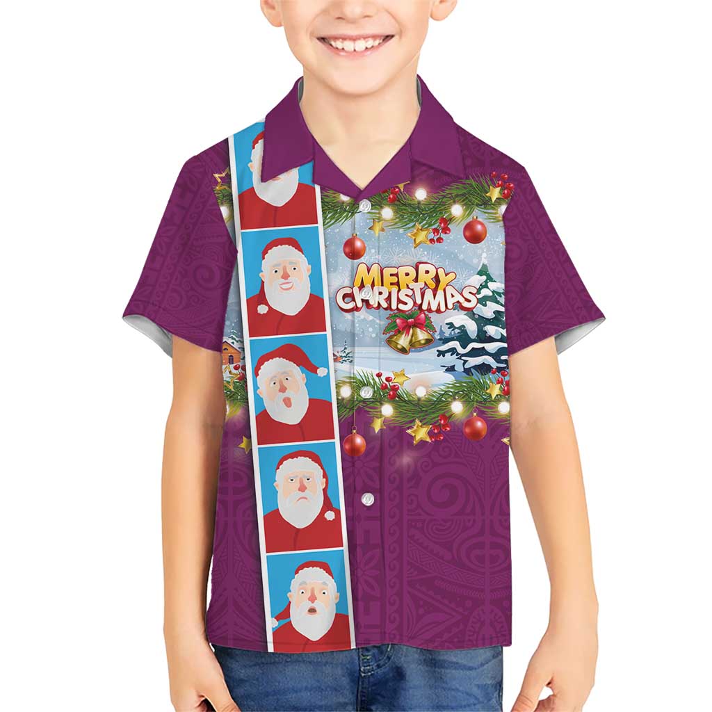 Merry Christmas Kid Hawaiian Shirt Funny Santa Claus Cards Photo and Polynesian Pattern Pink Color