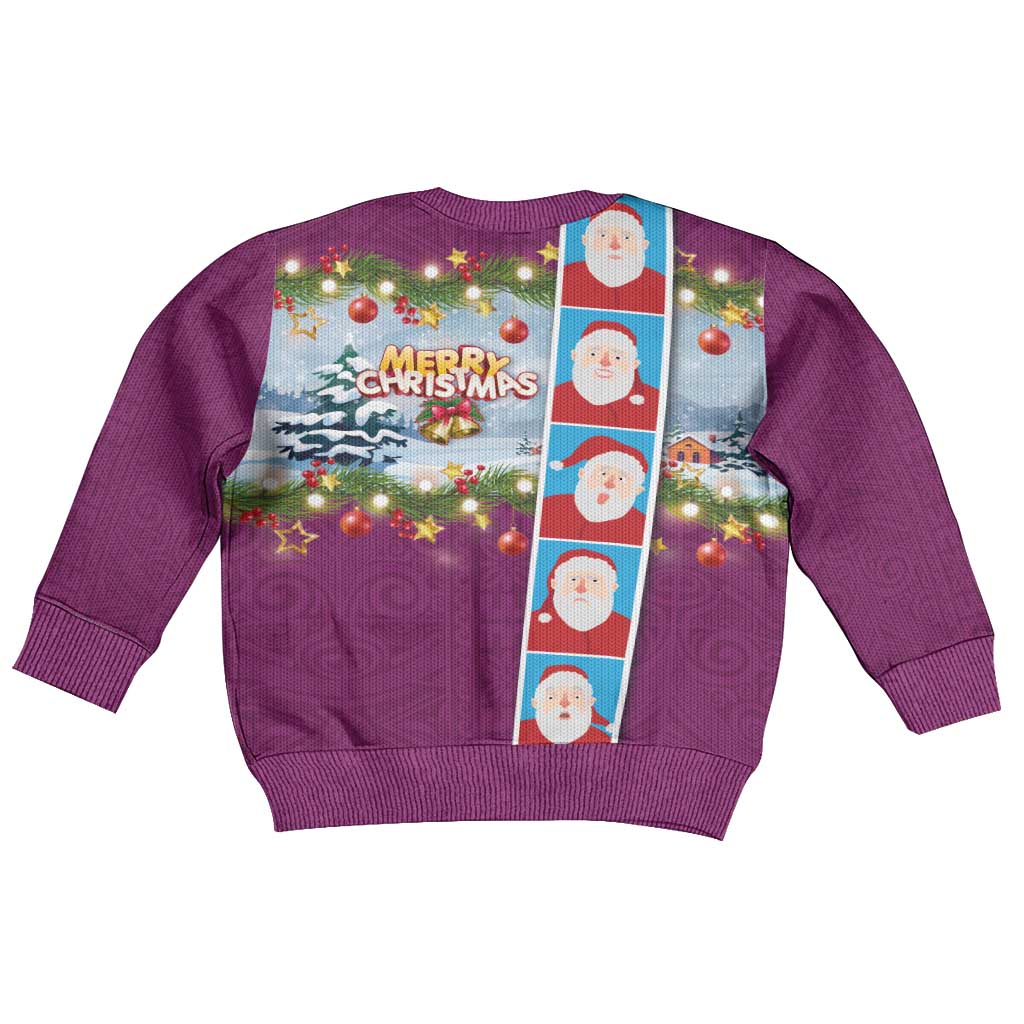 Merry Christmas Kid Ugly Christmas Sweater Funny Santa Claus Cards Photo and Polynesian Pattern Pink Color
