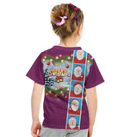 Merry Christmas Kid T Shirt Funny Santa Claus Cards Photo and Polynesian Pattern Pink Color