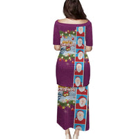 Merry Christmas Puletasi Funny Santa Claus Cards Photo and Polynesian Pattern Pink Color