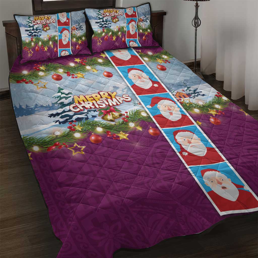 Merry Christmas Quilt Bed Set Funny Santa Claus Cards Photo and Polynesian Pattern Pink Color LT03 Pink - Polynesian Pride