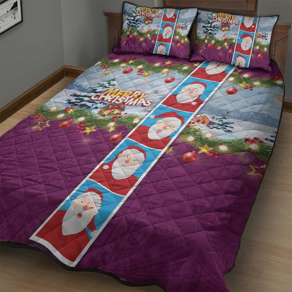 Merry Christmas Quilt Bed Set Funny Santa Claus Cards Photo and Polynesian Pattern Pink Color LT03 - Polynesian Pride