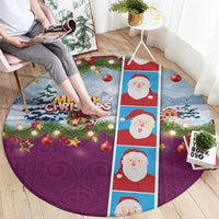 Merry Christmas Round Carpet Funny Santa Claus Cards Photo and Polynesian Pattern Pink Color