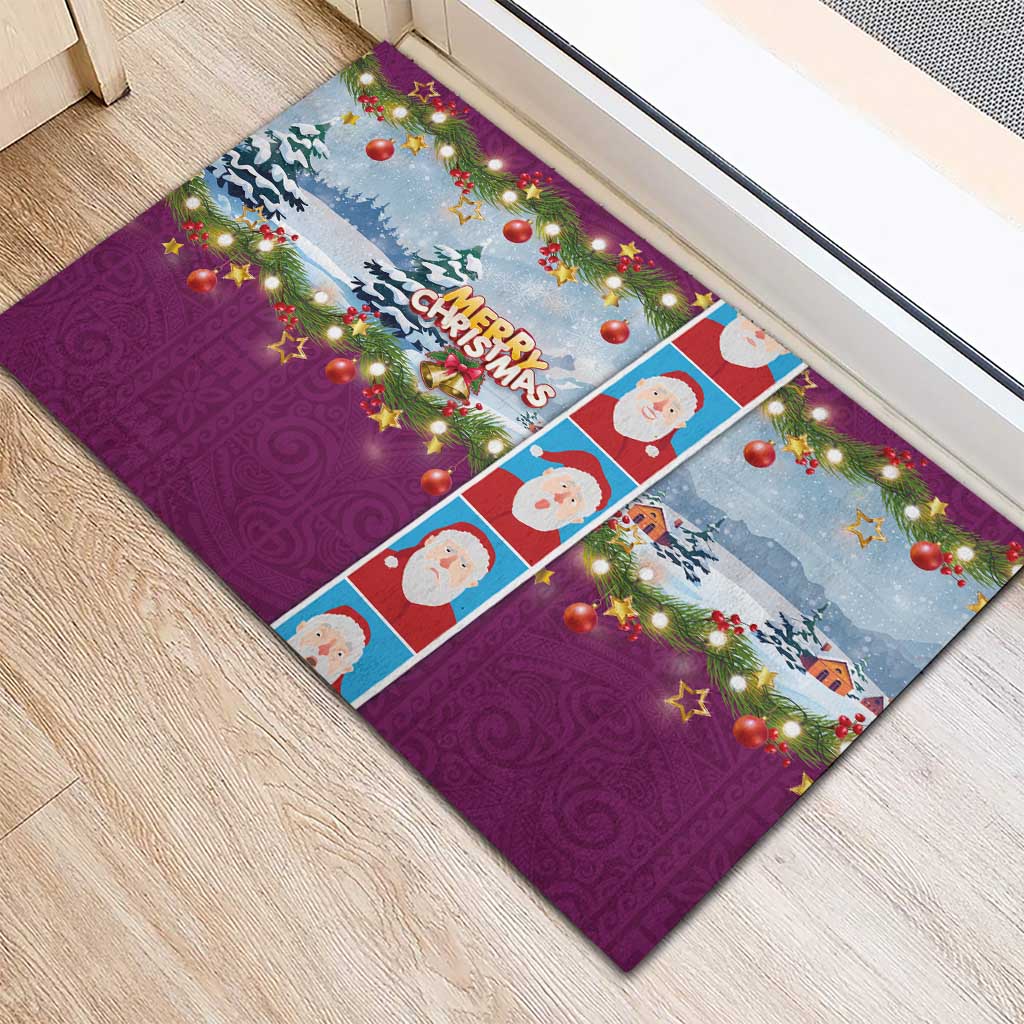 Merry Christmas Rubber Doormat Funny Santa Claus Cards Photo and Polynesian Pattern Pink Color LT03 - Polynesian Pride