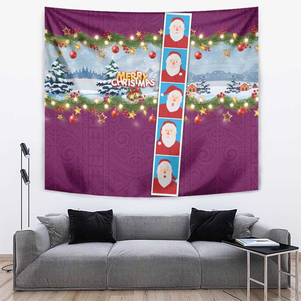 Merry Christmas Tapestry Funny Santa Claus Cards Photo and Polynesian Pattern Pink Color