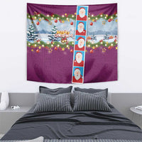 Merry Christmas Tapestry Funny Santa Claus Cards Photo and Polynesian Pattern Pink Color