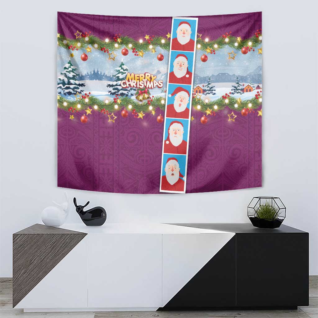 Merry Christmas Tapestry Funny Santa Claus Cards Photo and Polynesian Pattern Pink Color