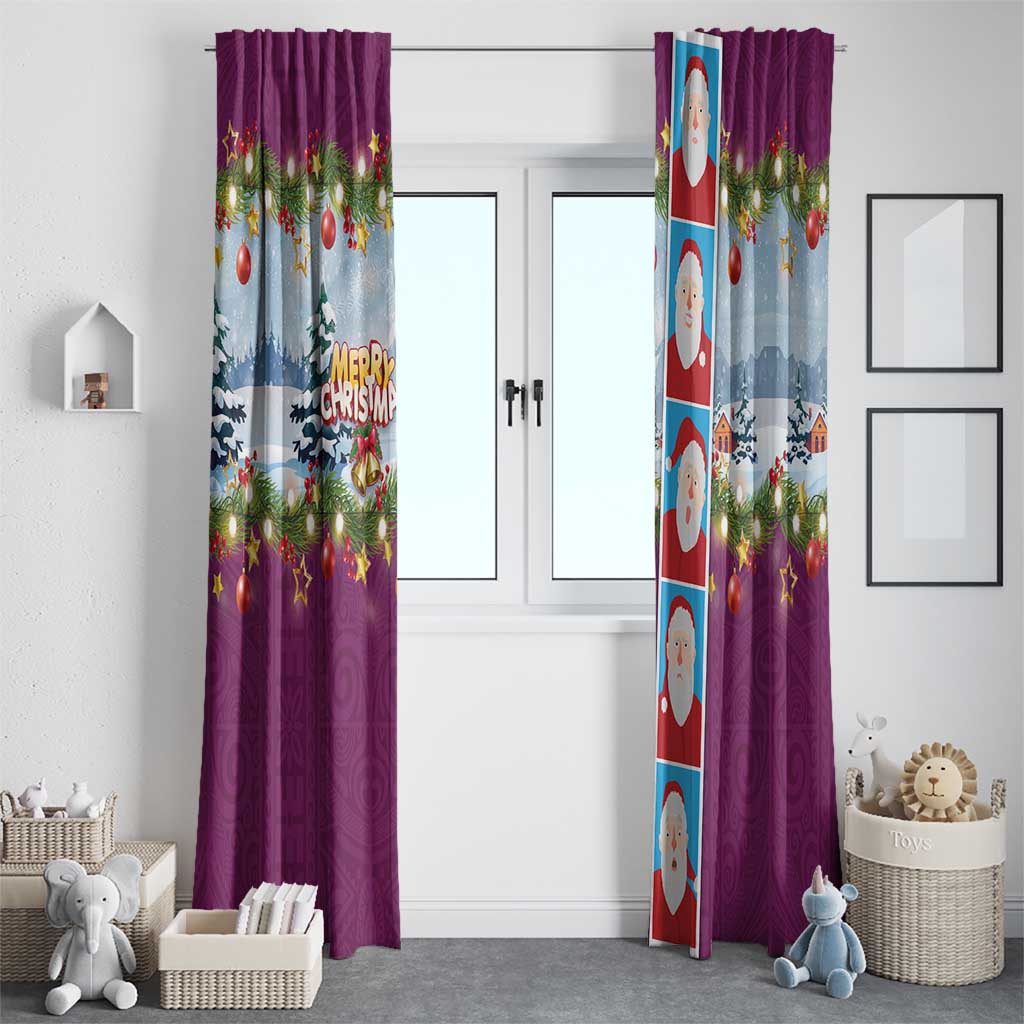 Merry Christmas Window Curtain Funny Santa Claus Cards Photo and Polynesian Pattern Pink Color LT03 - Polynesian Pride