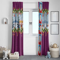 Merry Christmas Window Curtain Funny Santa Claus Cards Photo and Polynesian Pattern Pink Color LT03 - Polynesian Pride