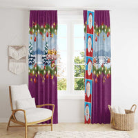 Merry Christmas Window Curtain Funny Santa Claus Cards Photo and Polynesian Pattern Pink Color LT03 - Polynesian Pride