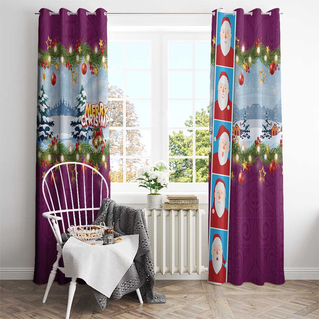 Merry Christmas Window Curtain Funny Santa Claus Cards Photo and Polynesian Pattern Pink Color LT03 - Polynesian Pride