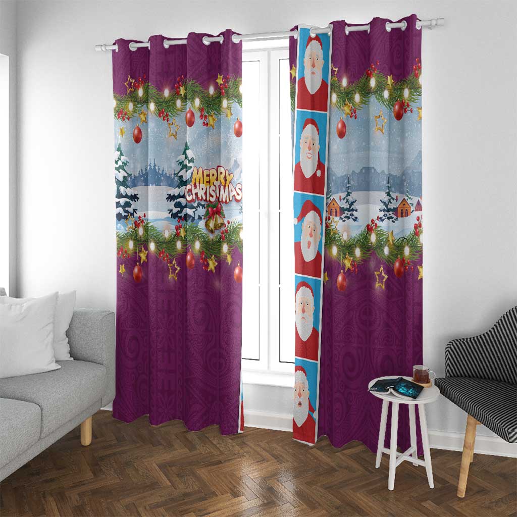Merry Christmas Window Curtain Funny Santa Claus Cards Photo and Polynesian Pattern Pink Color LT03 With Grommets Pink - Polynesian Pride