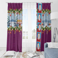 Merry Christmas Window Curtain Funny Santa Claus Cards Photo and Polynesian Pattern Pink Color LT03 - Polynesian Pride