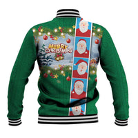 Merry Christmas Baseball Jacket Funny Santa Claus Cards Photo and Polynesian Pattern Green Color