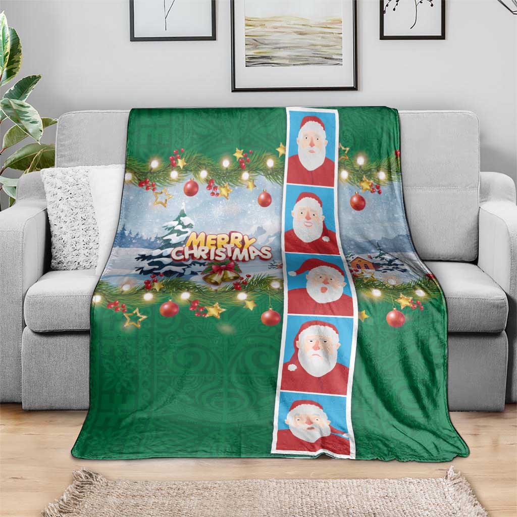 Merry Christmas Blanket Funny Santa Claus Cards Photo and Polynesian Pattern Green Color LT03 - Polynesian Pride