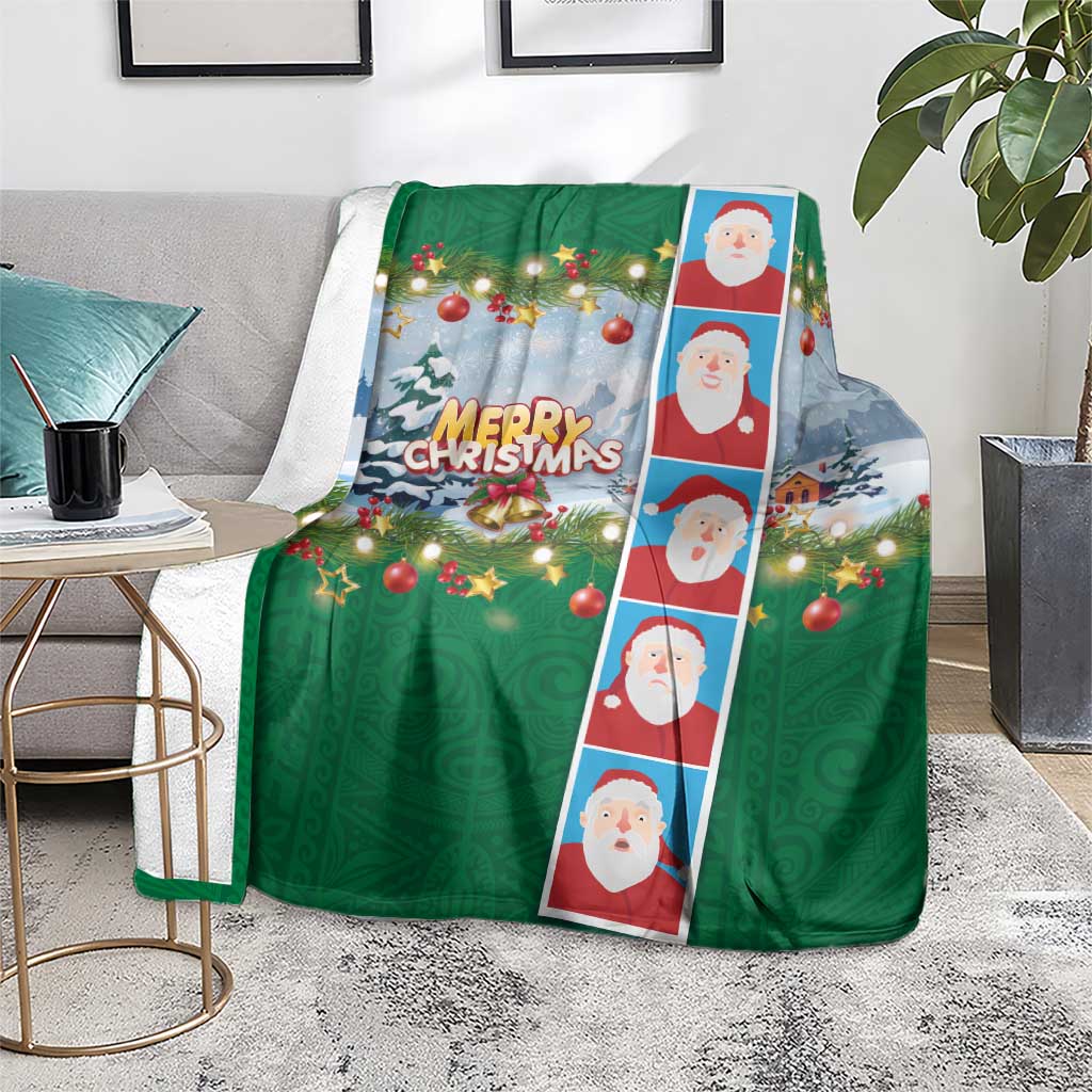 Merry Christmas Blanket Funny Santa Claus Cards Photo and Polynesian Pattern Green Color LT03 - Polynesian Pride