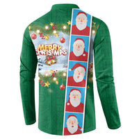 Merry Christmas Button Sweatshirt Funny Santa Claus Cards Photo and Polynesian Pattern Green Color LT03 - Polynesian Pride