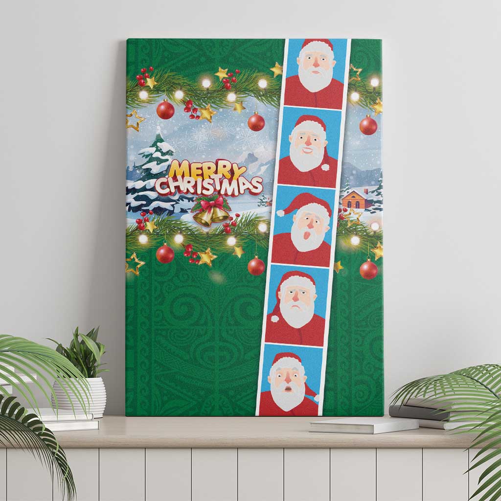 Merry Christmas Canvas Wall Art Funny Santa Claus Cards Photo and Polynesian Pattern Green Color LT03 - Polynesian Pride