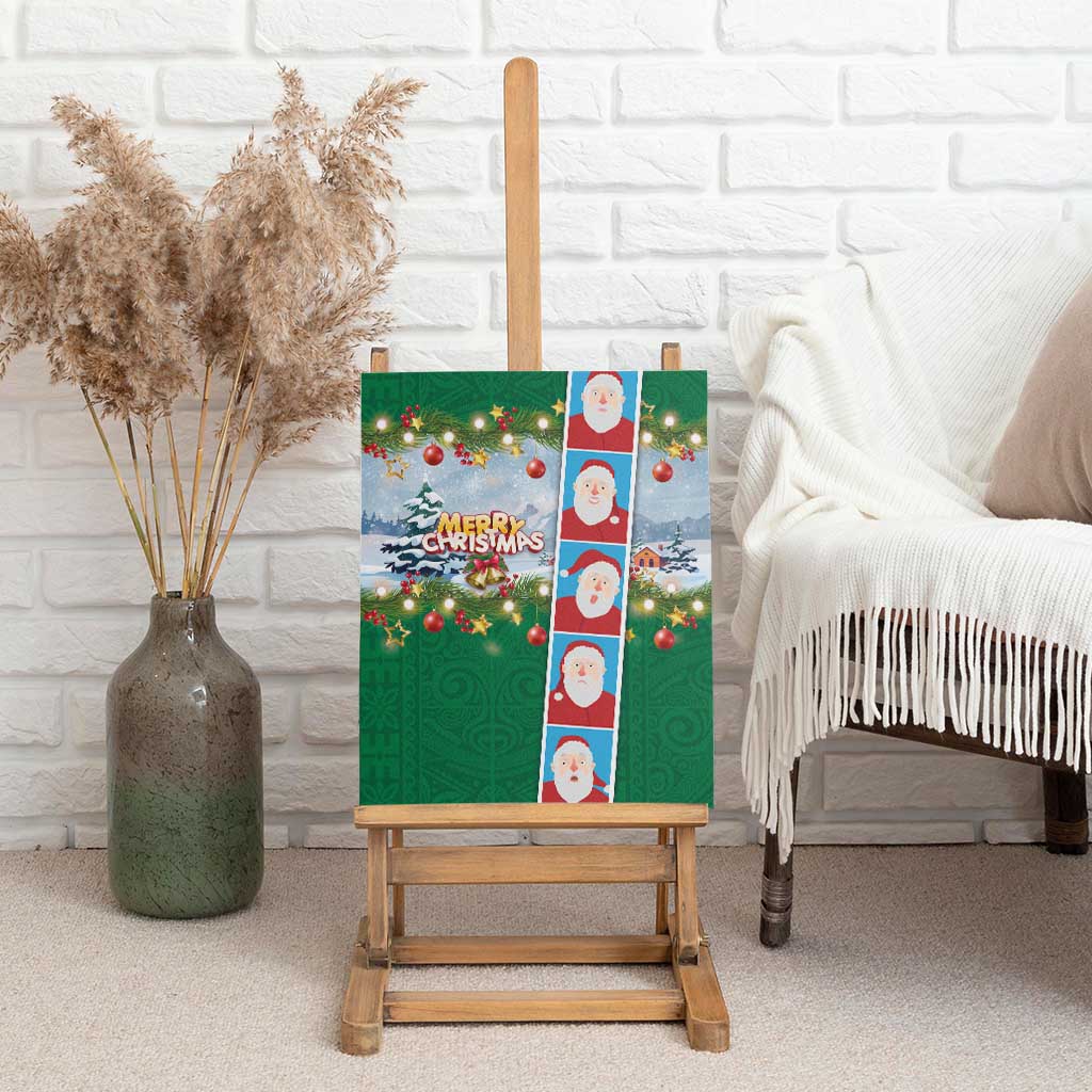 Merry Christmas Canvas Wall Art Funny Santa Claus Cards Photo and Polynesian Pattern Green Color LT03 - Polynesian Pride
