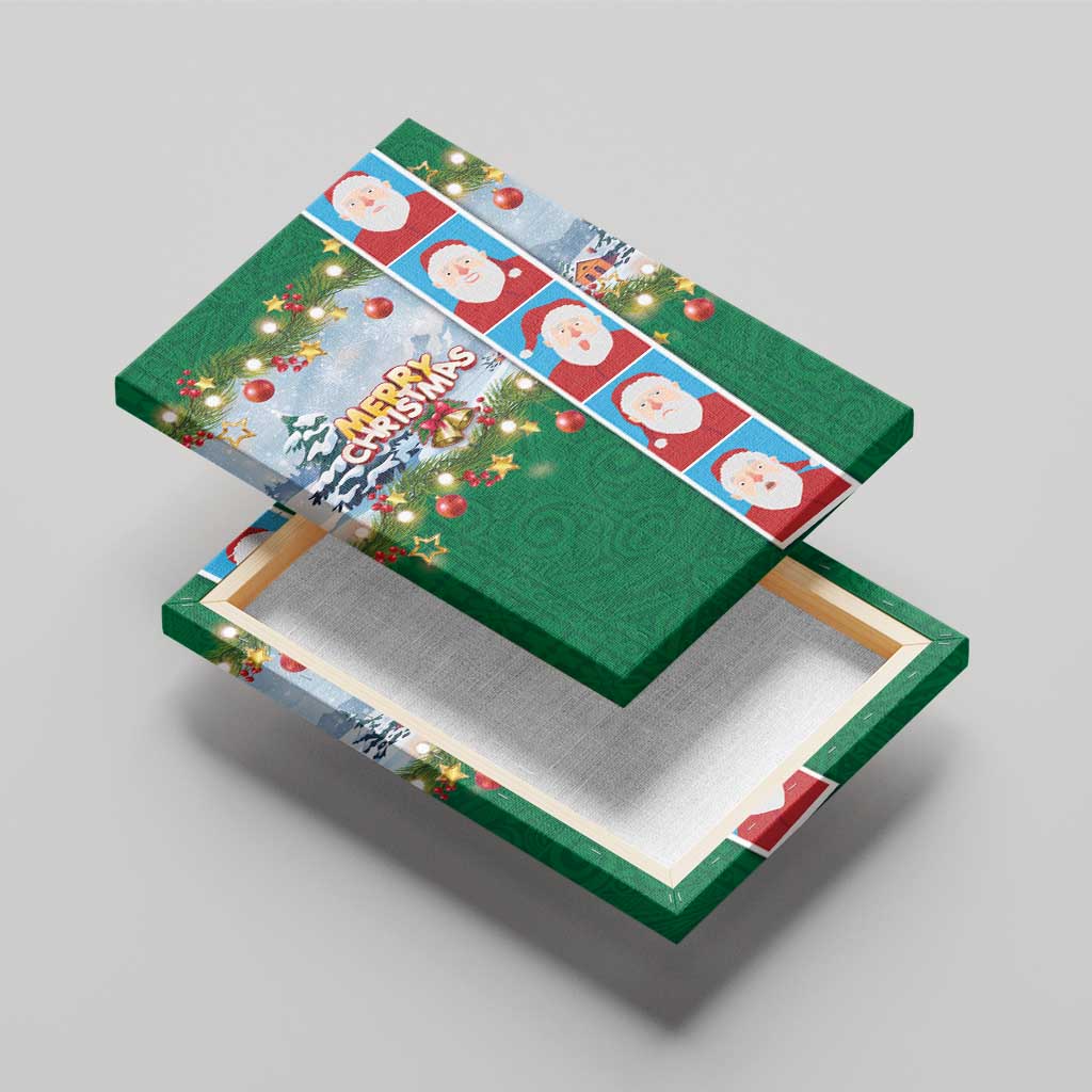 Merry Christmas Canvas Wall Art Funny Santa Claus Cards Photo and Polynesian Pattern Green Color LT03 - Polynesian Pride