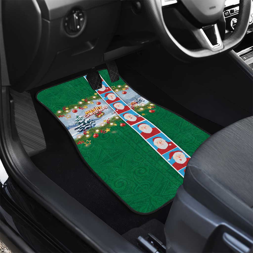 Merry Christmas Car Mats Funny Santa Claus Cards Photo and Polynesian Pattern Green Color LT03 - Polynesian Pride