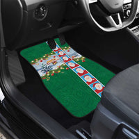 Merry Christmas Car Mats Funny Santa Claus Cards Photo and Polynesian Pattern Green Color LT03 - Polynesian Pride