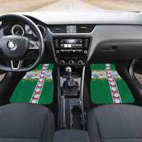 Merry Christmas Car Mats Funny Santa Claus Cards Photo and Polynesian Pattern Green Color LT03 Set 2pcs - Front Green - Polynesian Pride