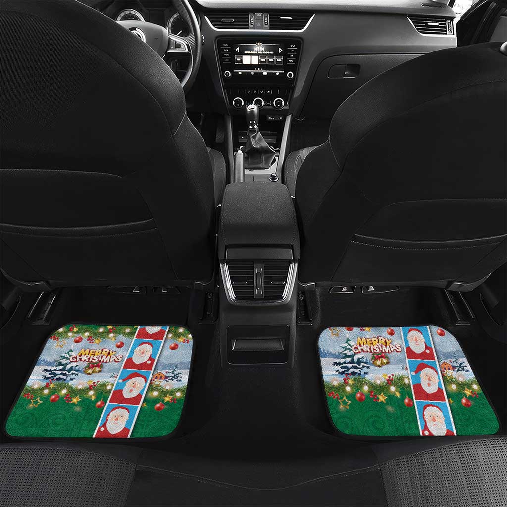 Merry Christmas Car Mats Funny Santa Claus Cards Photo and Polynesian Pattern Green Color LT03 Set 2pcs - Back Green - Polynesian Pride