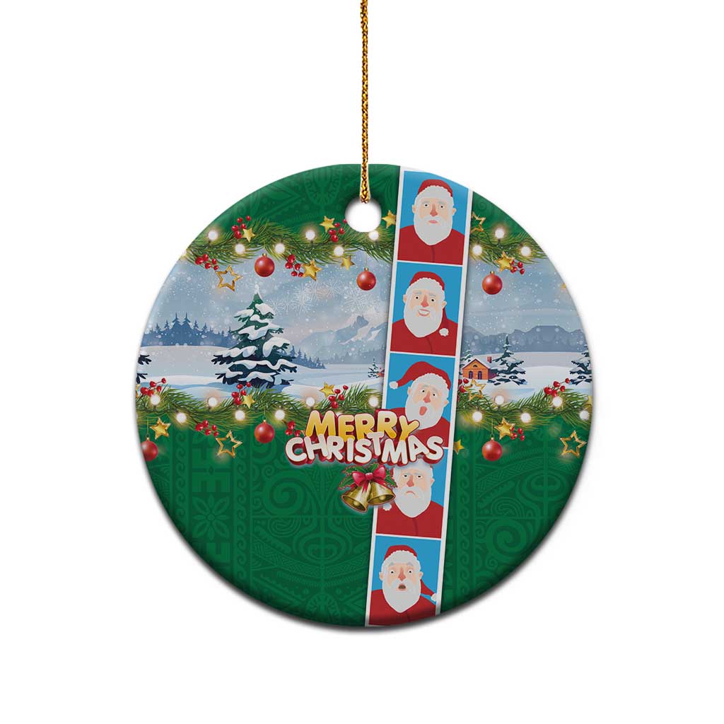 Merry Christmas Ceramic Ornament Funny Santa Claus Cards Photo and Polynesian Pattern Green Color LT03 - Polynesian Pride