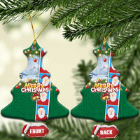Merry Christmas Ceramic Ornament Funny Santa Claus Cards Photo and Polynesian Pattern Green Color LT03 Christmas Tree Green - Polynesian Pride