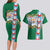 Merry Christmas Couples Matching Long Sleeve Bodycon Dress and Hawaiian Shirt Funny Santa Claus Cards Photo and Polynesian Pattern Green Color