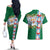 Merry Christmas Couples Matching Off The Shoulder Long Sleeve Dress and Hawaiian Shirt Funny Santa Claus Cards Photo and Polynesian Pattern Green Color