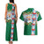 Merry Christmas Couples Matching Tank Maxi Dress and Hawaiian Shirt Funny Santa Claus Cards Photo and Polynesian Pattern Green Color