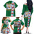 Merry Christmas Family Matching Off The Shoulder Long Sleeve Dress and Hawaiian Shirt Funny Santa Claus Cards Photo and Polynesian Pattern Green Color