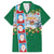 Merry Christmas Family Matching Off The Shoulder Long Sleeve Dress and Hawaiian Shirt Funny Santa Claus Cards Photo and Polynesian Pattern Green Color