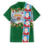 Merry Christmas Family Matching Off The Shoulder Long Sleeve Dress and Hawaiian Shirt Funny Santa Claus Cards Photo and Polynesian Pattern Green Color